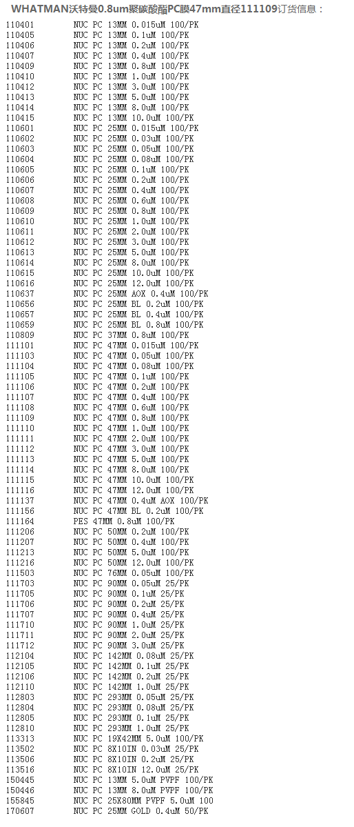 GE WHATMAN聚碳酸酯膜0.1um孔径47mm直径111105