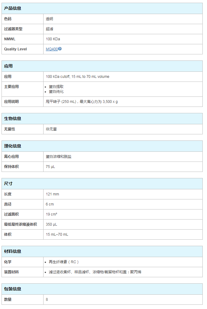 密理博 Ultracel 再生纤维素膜100K超滤管UFC710008