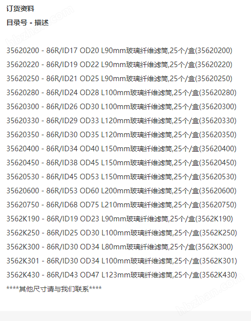 86RID24mmOD28mmL100mm-86R日本东洋玻璃纤维滤筒