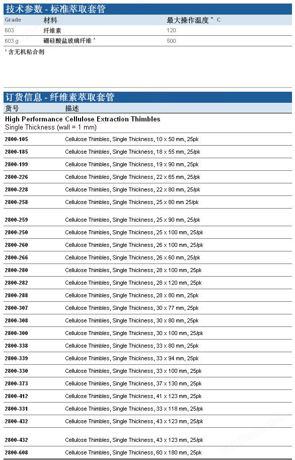 2800-266-英国whatman高性能26*60mm纤维素萃取套管