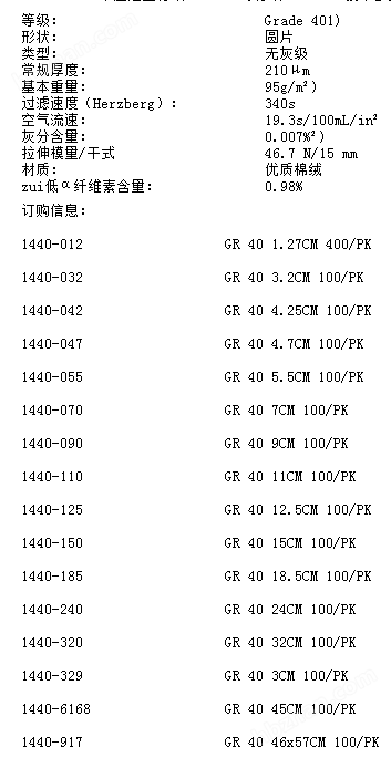 1440-047-GE Whatman 40号无灰滤纸 定量滤纸