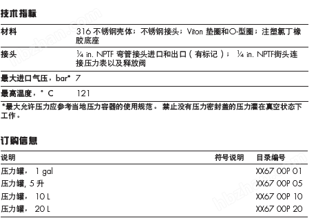 XX6700P01 XX6700P05 XX6700P10 XX6700P20-MILLIPORE 压力罐