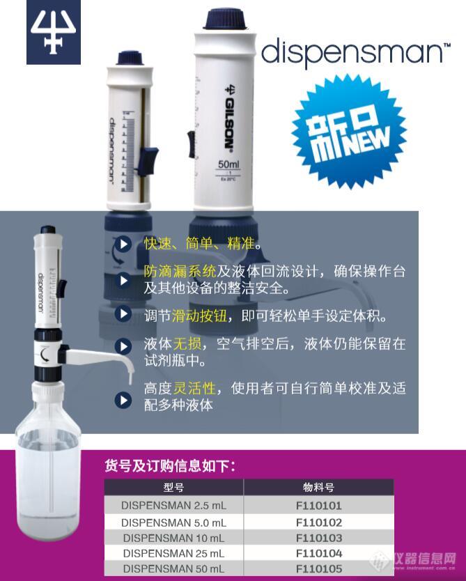 吉而逊 Gilson DISPENSMAN&trade;瓶口分液器